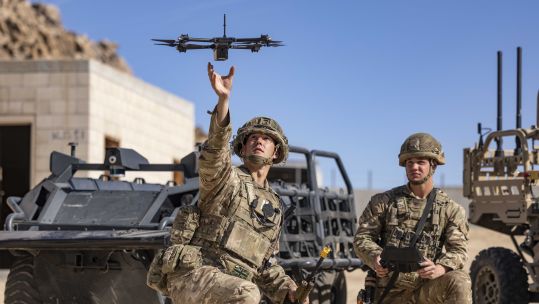Soldiers operating a drone in desert 19092023 Credit- MoD