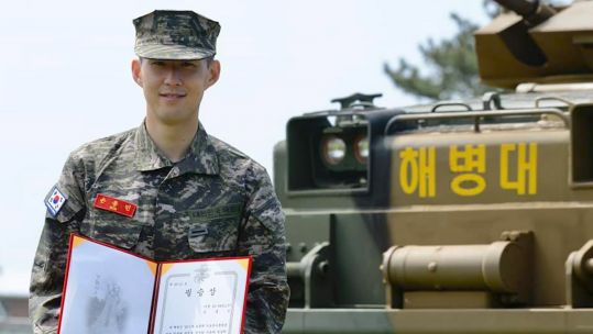Cover image: Son received an award for his performance during military service (Picture: Republic of Korea Marine Corps/Facebook).