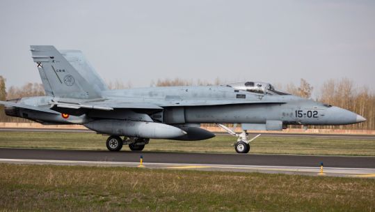 Spanish F-18 and Romanian F-16 fighter jets were scrambled in response to a potential incursion by a Russian attack drone (Picture: RAF)