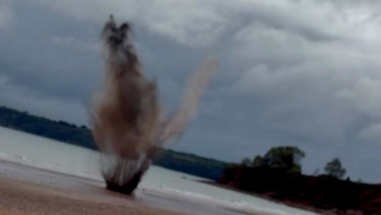 The mortar was safely destroyed in a controlled detonation off Goodrington Beach (Picture: Royal Navy)