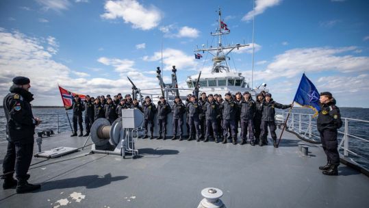 Standing NATO Mine Countermeasures Group One celebrates VE Day in the Baltic Sea CREDIT Royal Norwegian Navy 080520.jpg