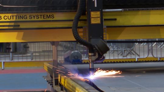 Steel cutting construction work begins on the Royal Navy's first Type 31 frigate HMS Venturer at Rosyth dockyard 