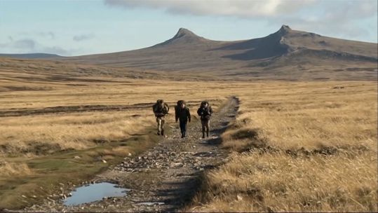 Still taken from BFBS TAPE FALKLANDS 20120518 Yomp into Stanley Two Sisters Ridge 30th anniversary (Picture: BFBS).