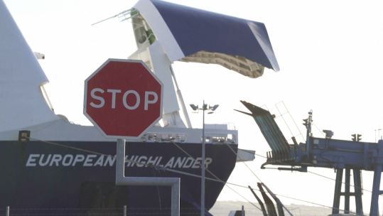 Stop sign at Larne Port in Northern Ireland 010121 CREDIT REUTERS NO USE AFTER 280221