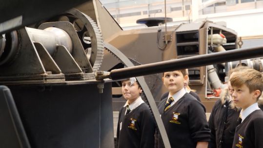 Students looking at Royal Marines equipment. 