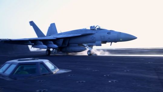 The fighter jet fell into the sea and has not been taken back onboard (Picture: US Navy)