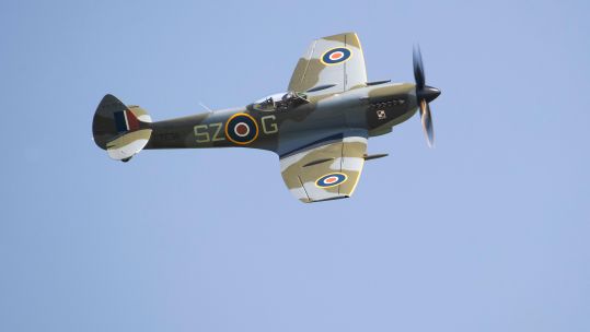 A Mark-9 Spitfire flying at the Shuttleworth Trust