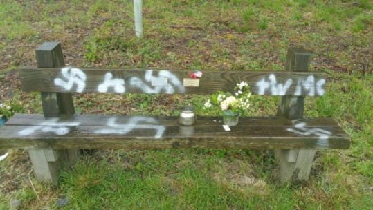 Swastikas sprayed on D-Day veterans' bench at Twyford Woods Credit Lincolnshire Police 100619