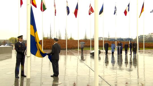 Sweden's flag about to be raised at NATO HQ in Brussels