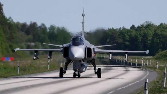 Swedish Gripen jets practise landing on highways 24052024 CREDIT Nato TV