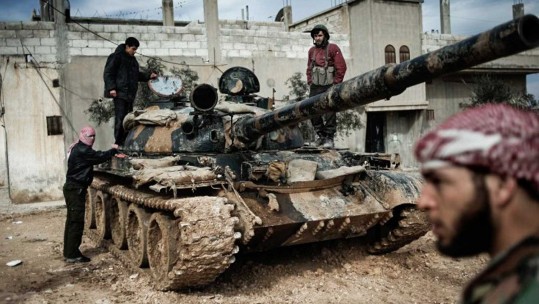 Free Syrian Army With Captured Tank 