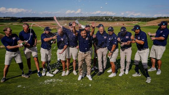Team GB celebrates retaining the Simpson Cup after a comeback at Shinnecock Hills 091024 CREDIT Jack Wheatley, Balls of Life