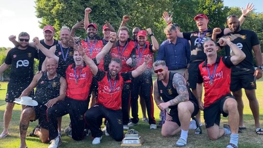 The Army celebrate winning the men's Inter Service 50-over championships at Vine Lane, Uxbridge 