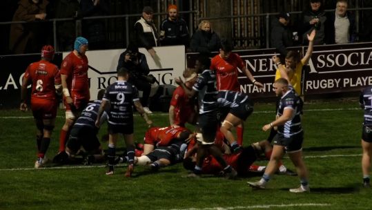 The Army concedes a try in the Mobbs Memorial rugby union match.