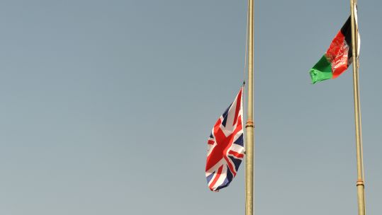 Flag lowering of Union Jack in Afghanistan