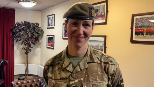 The Director of Music for the Band of the Welsh Guards Major Lauren Petritz-Watts 08032023 CREDIT BFBS