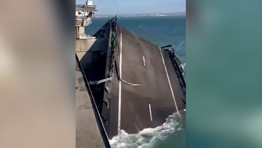 The Kerch Bridge, linking Russia to Crimea after an explosion destroyed parts of the bridge