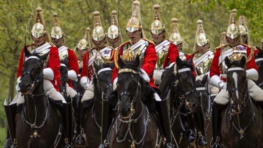 The King's mounted bodyguard on parade in Hyde Park CREDIT Royal Armoured Corps