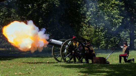 The King’s Troop Royal Horse Artillery fire a 41 Gun Salute in Green Park