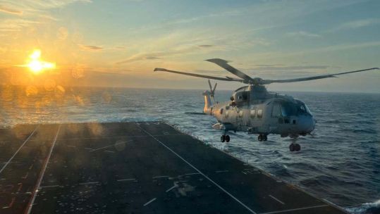 The Merlin returns to Albion at sunset 26072023 CREDIT Royal Navy.jpg