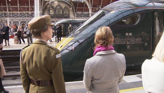 The Princess Royal at Paddington Station to honour Odette Hallowes.