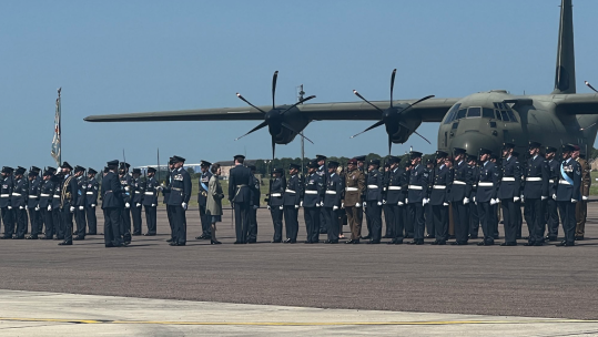 The Princess Royal is speaking with personnel on parade to mark the retirement of the C130J CREDIT BFBF