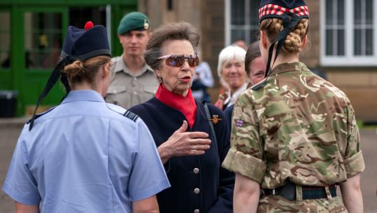The Princess Royal meets performers during a rehearsal for this year's Royal Edinburgh Military Tattoo at Redford Barracks in Edinburgh DATE 03082023 CREDIT PA do not reuse.jpg