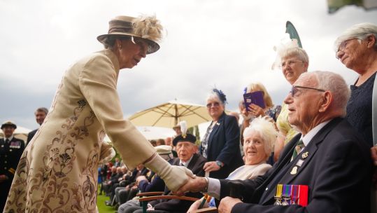 The Princess Royal speaks to Second World War veterans during the Not Forgotten Association Annual Garden Party at Buckingham Palace in London 170524 CREDIT PA