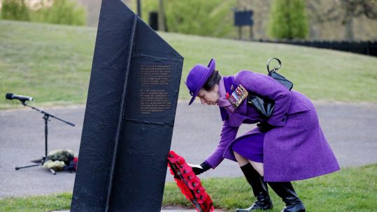 The Princess Royal, Princess Anne, lays a wreath during a Dawn Service at the New Zealand war memorial, Wellington Arch, London, to commemorate Anzac Day