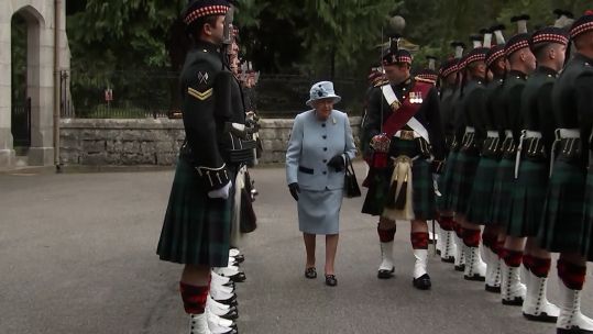 The Queen with British Army personnel in Scotland