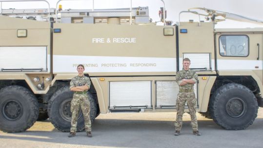The RAF Fire Fighters team based at a Coalition Airbase in the Middle East who put out blaze at base 221020 CREDIT RAF