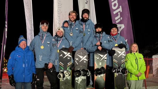 The RAF men's team win the Snowboard Parallel Giant Slalom event at Meribel