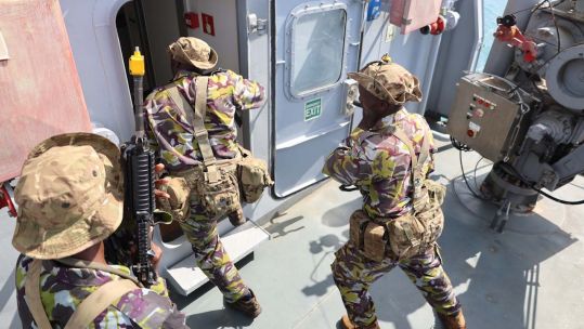 The Royal Marines and HMS Lancaster have trained with Kenyan Marines to counter terrorists and pirates (Picture: Royal Navy)