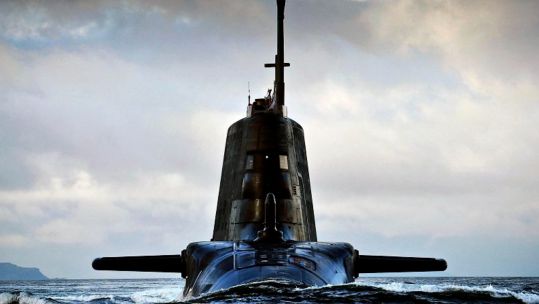 The Royal Navy Astute class submarine HMS Ambush arriving at HMNB Clyde September 19 2012 in Faslane Scotland