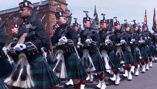 The Royal Regiment of Scotland parade through Dumfries exercising their freedom of the town 120623 CREDIT BFBS.