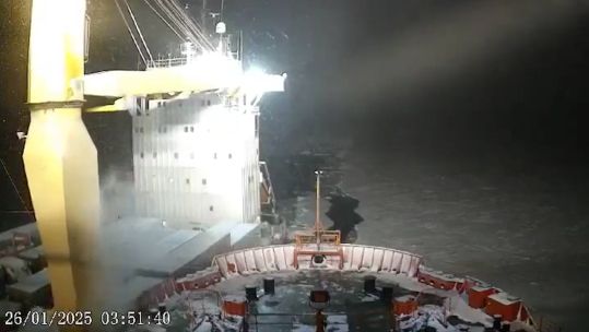 The Russian icebreaker 50 Years of Victory collided with another vessel in the Kara Sea on 26 January (Picture: Russian Social Media)