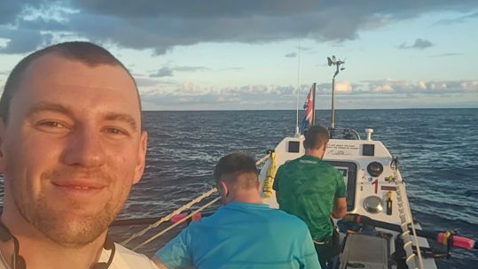 The Team V3NTURE team at the end of Day 2 of their challenge to row across the Atlantic 141224 CREDIT teamv3nture X