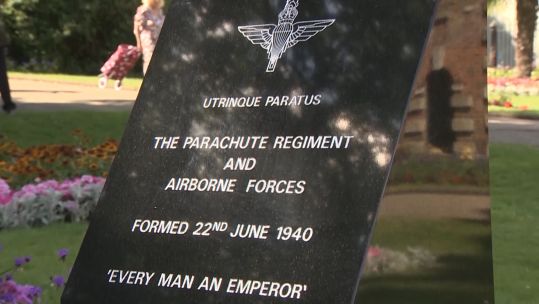 The memorial stone dedicated to the Parachute Regiment and Airborne Forces in Colchester.