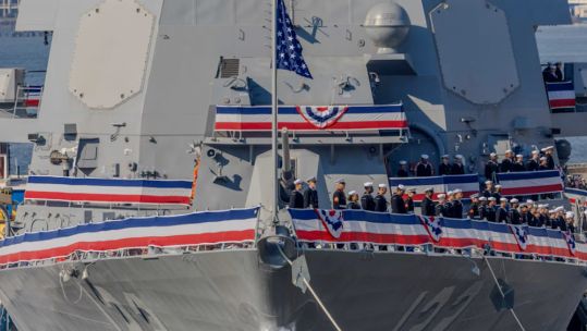 The new Arleigh Burke-class guided-missile destroyer USS John Basilone was commissioned on 9 November in New York City (Picture: US Navy)