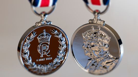 The newly unveiled design of the coronation medal to be given to 400,000 people (Picture: DCMS).