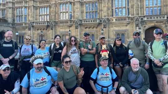 Nineteen volunteers, including veterans and their families, hiked around London to promote awareness for veterans mental health