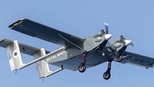 The unmanned W Autonomous Systems drone flying in the air above HMS Prince of Wales (Picture: Royal Navy).