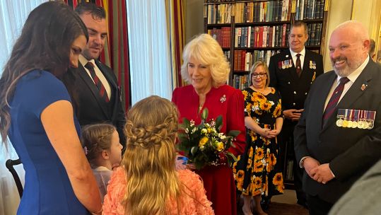 The Queen met with the families of military veterans at Clarence House, including the parents of Victory Cross recipient LCpl James Ashworth.