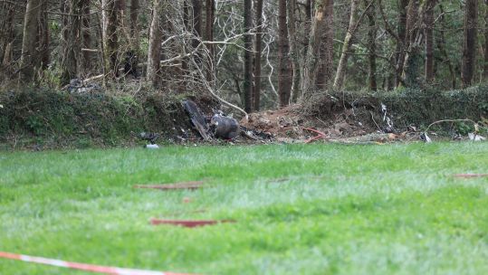 The wreckage of a Royal Navy Hawk T1 in Cornwall.