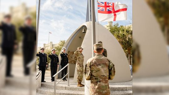 The Seraph Memorial's new ensign gets lifted 2025 EDIT CREDIT Crown Copyright