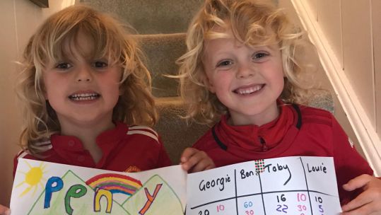Toby and Louie showing their support in North Wales