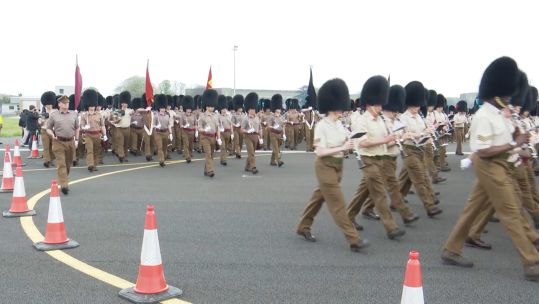 Tri-service personnel rehearsing for the Coronation at RAF Odiham