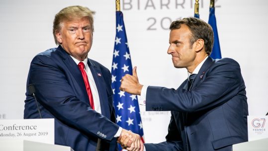 Trump and Macron shake hands at G7 in France 260819 CREDIT PA.jpg 
