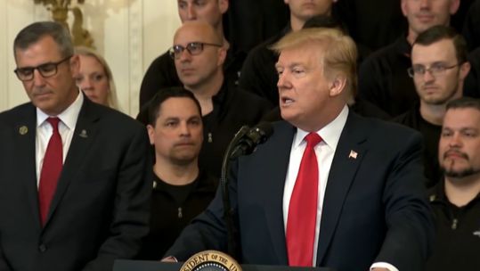 Trump delivering a speech at the Wounded Warrior Project Soldier Ride (Picture: White House/US Department of Defense).