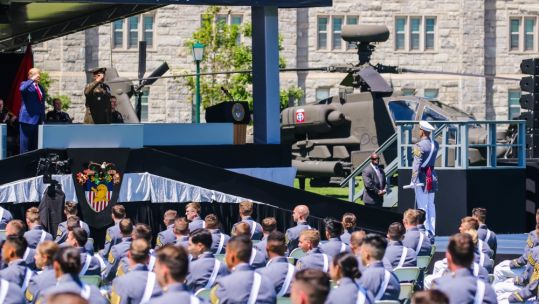 Donald Trump speaking at the West Point military academy graduation ceremony (Picture: US Department of Defense).